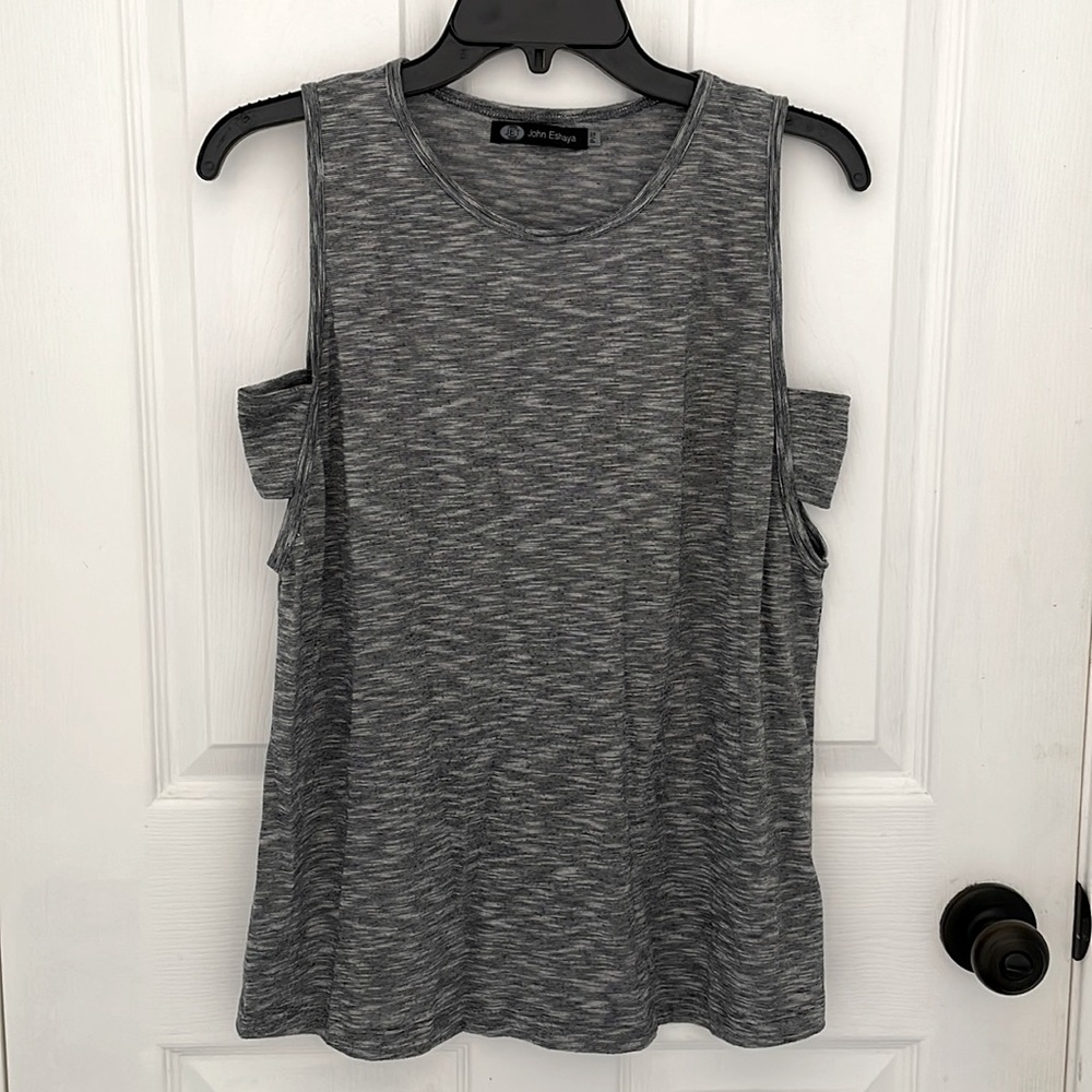 JET John Eshaya Women Marled Heather Gray Cut Out Active Tank Sleeveless Top